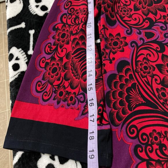STYLE & CO. Red purple black dark floral stretchy tunic top MEDIUM LARGE shirt - Picture 11 of 13
